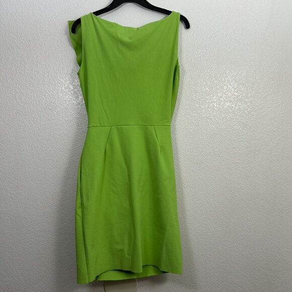 Chiara Boni Lime Green Ruched Ruffle Boatneck Scuba Sheath Dress Neon - Picture 5 of 7